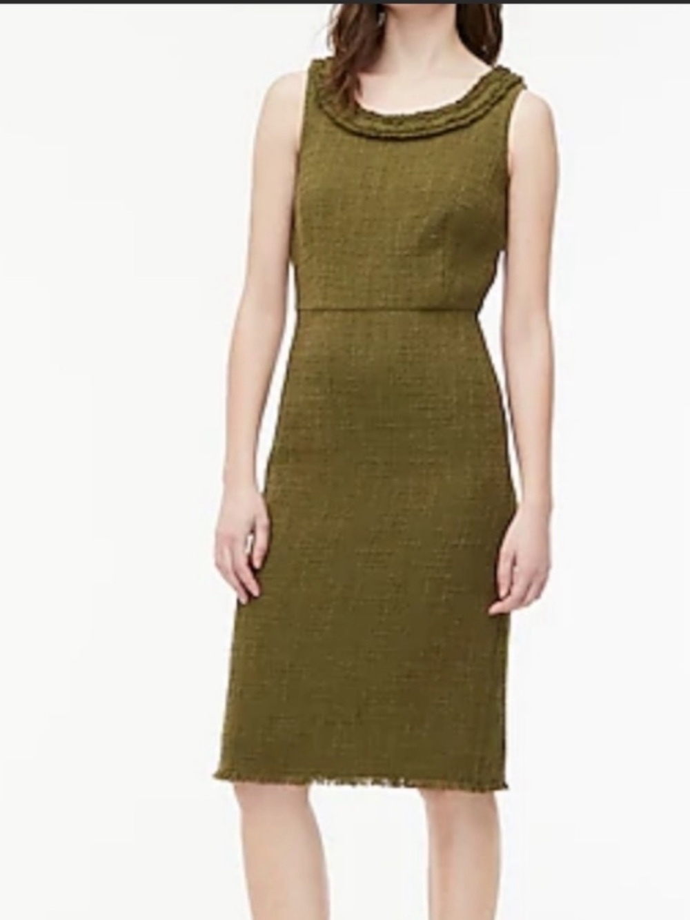 J. Crew Olive Green Sleeveless Tweed Sheath Dress